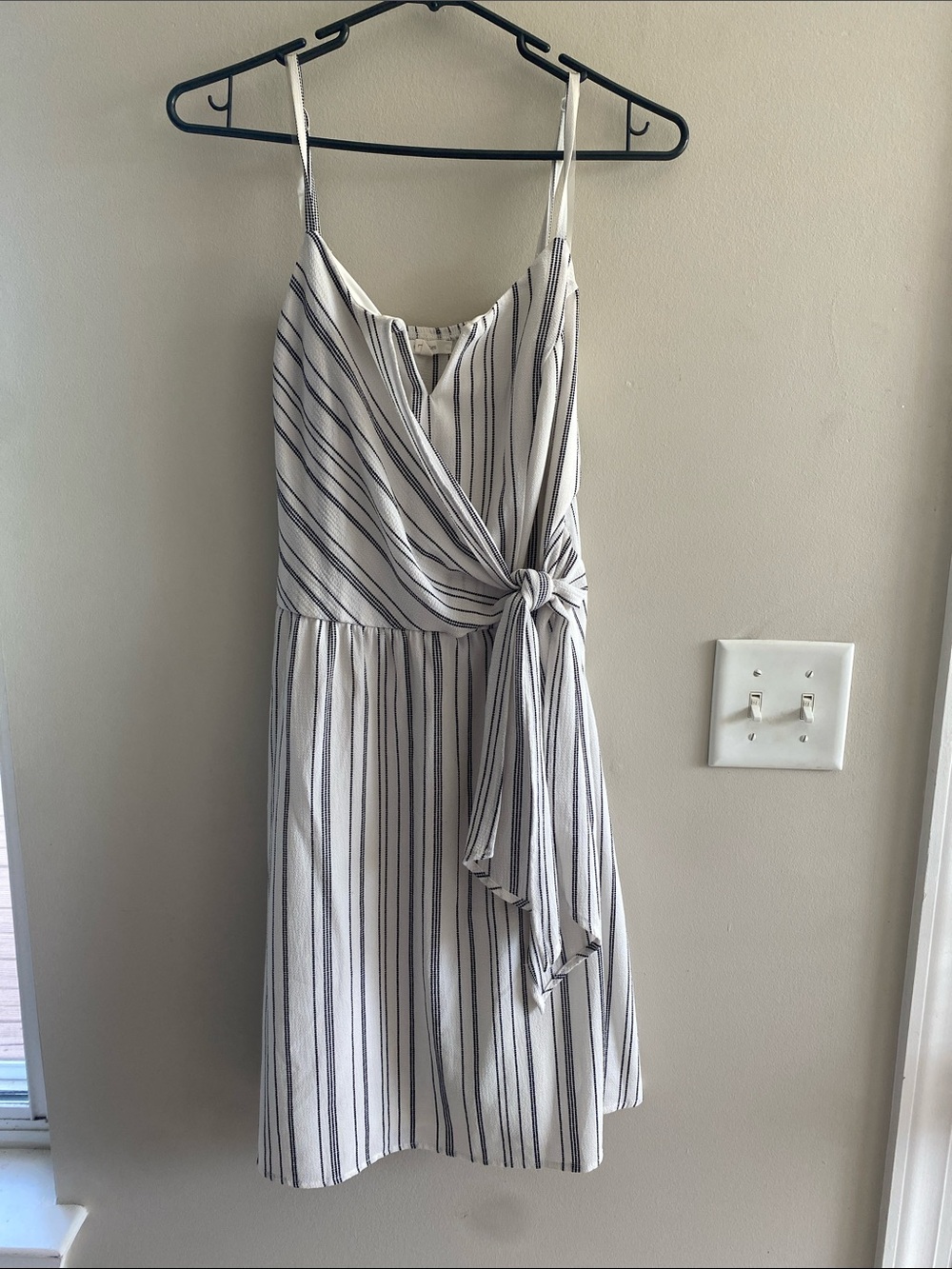Maurices White Dress with Black Stripes and Tie-Waist
